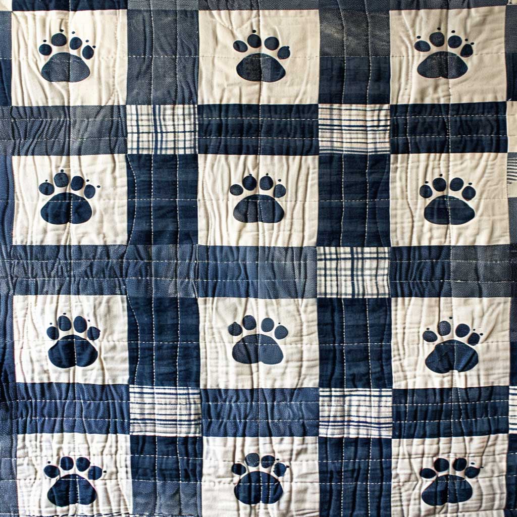 Patchwork-Steppdecke mit Pfoten in Marineblau