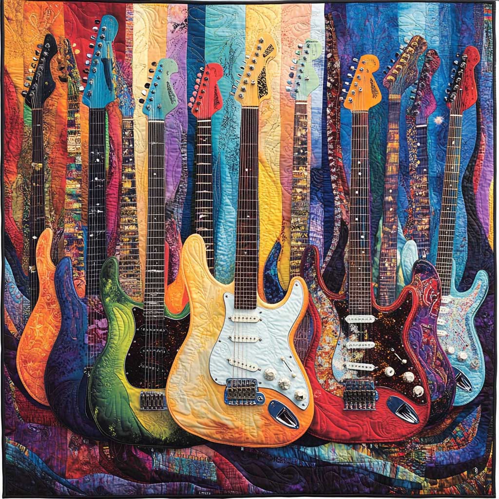 Steppdecke mit bunten E-Gitarren