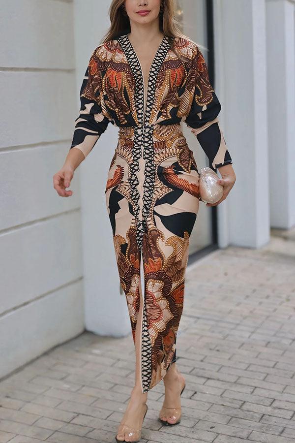 Monika | Einzigartiges Midikleid mit Dolmanärmeln und Sommer-Print