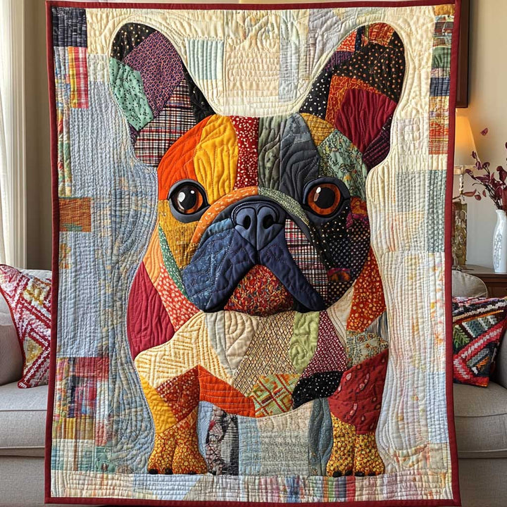 Patchwork-Steppdecke mit Französischer Bulldogge