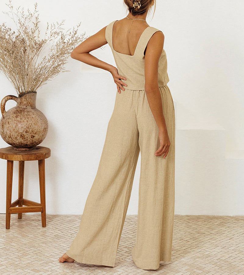 Helene | Minimalistisches Top und ausgestellte Hose Set