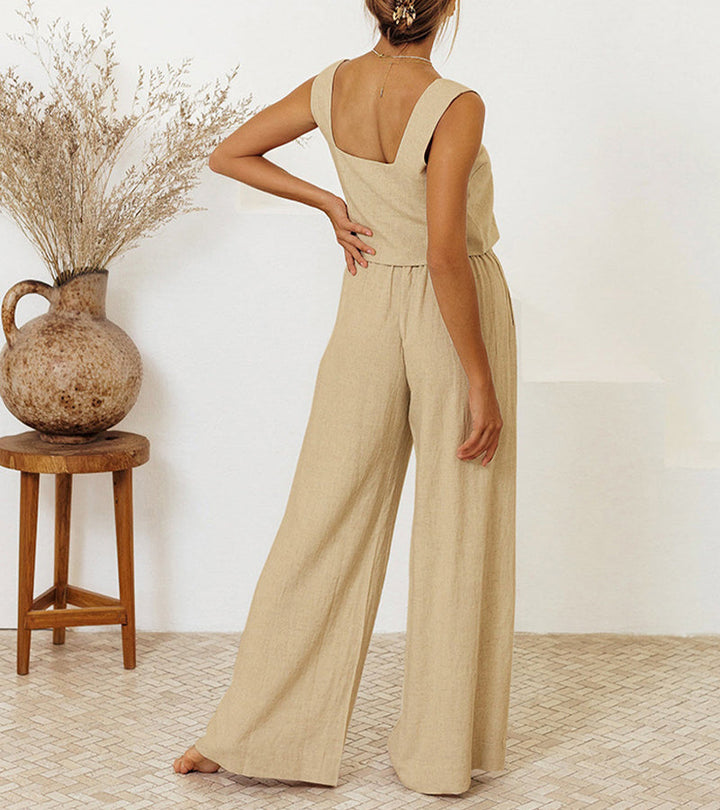 Helene | Minimalistisches Top und ausgestellte Hose Set