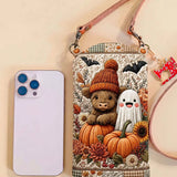 Schmale gesteppte Handy-Umhängetasche – Halloween-Gespenst und Hochlandrind
