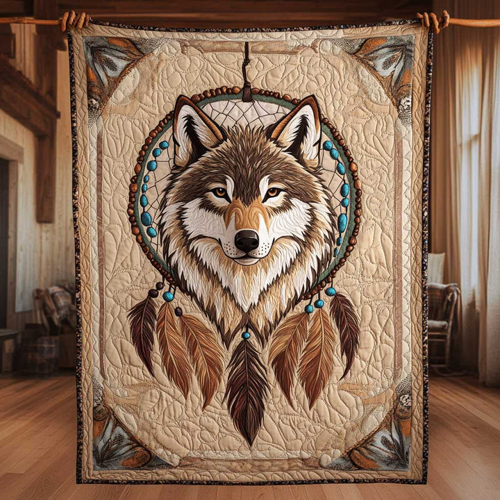 Steppdecke mit Wolf im Traumfänger
