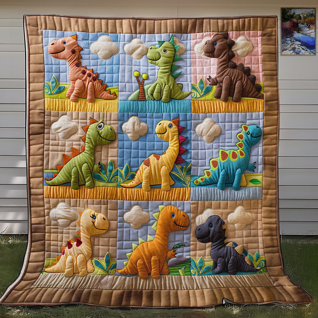Steppdecke mit bunten Dinosauriern