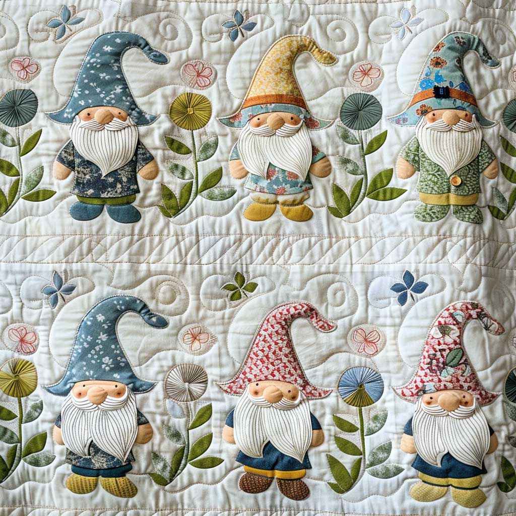 Steppdecke mit Gartenwichteln