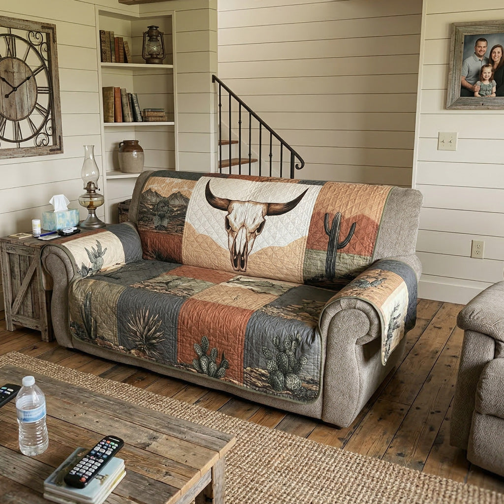 Gesteppter Western-Sofaüberwurf mit Longhorn