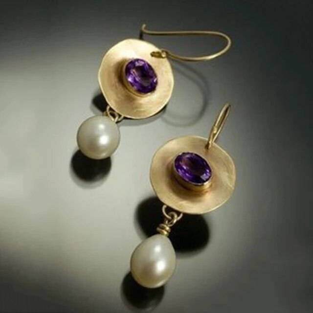 Perlenohrringe Gold & Lila