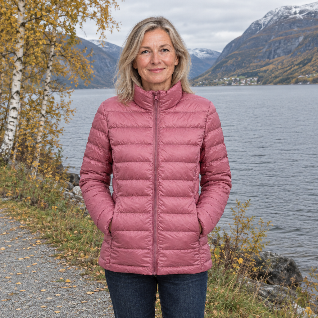 Berit | Damen Daunenjacke in Lachsfarbe, leicht und bequem