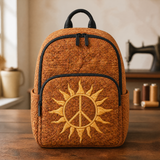 Gesteppter Rucksack mit Sonnen- und Friedenssymbol