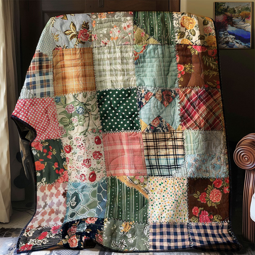 Patchwork-Steppdecke in Rosa und Grün