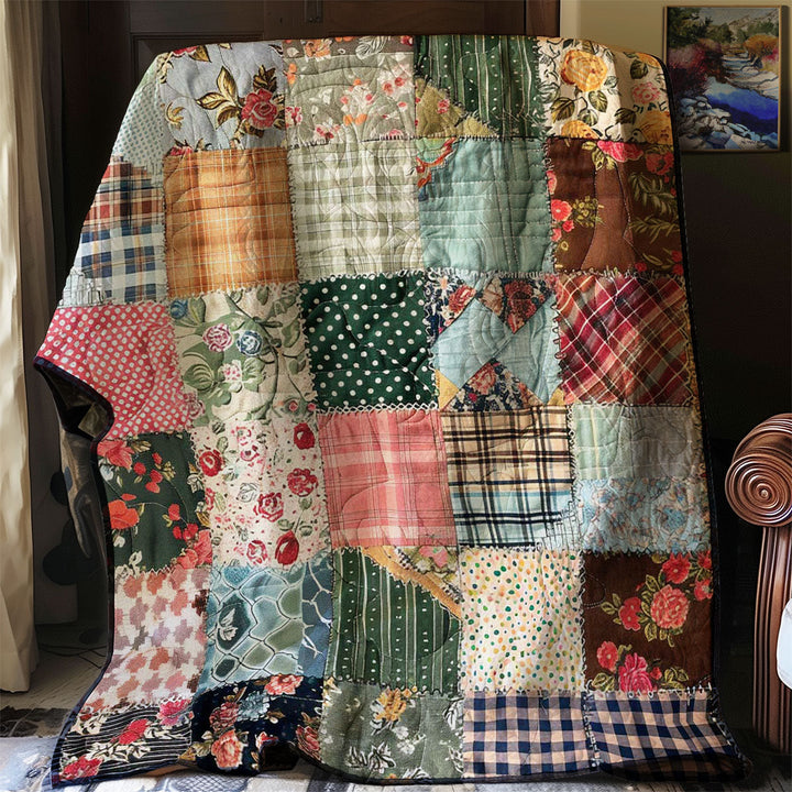 Patchwork-Steppdecke in Rosa und Grün