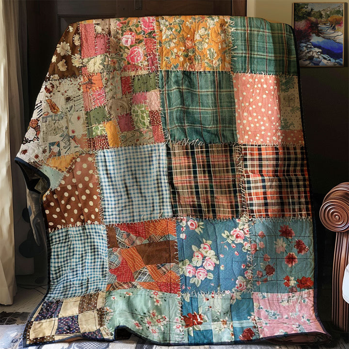 Patchwork-Steppdecke in Pastell und Karo