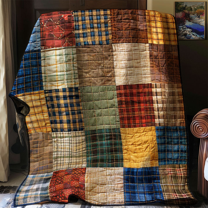 Patchwork-Steppdecke im Karo-Mix