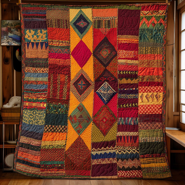 Patchwork-Steppdecke im Tribal-Stil