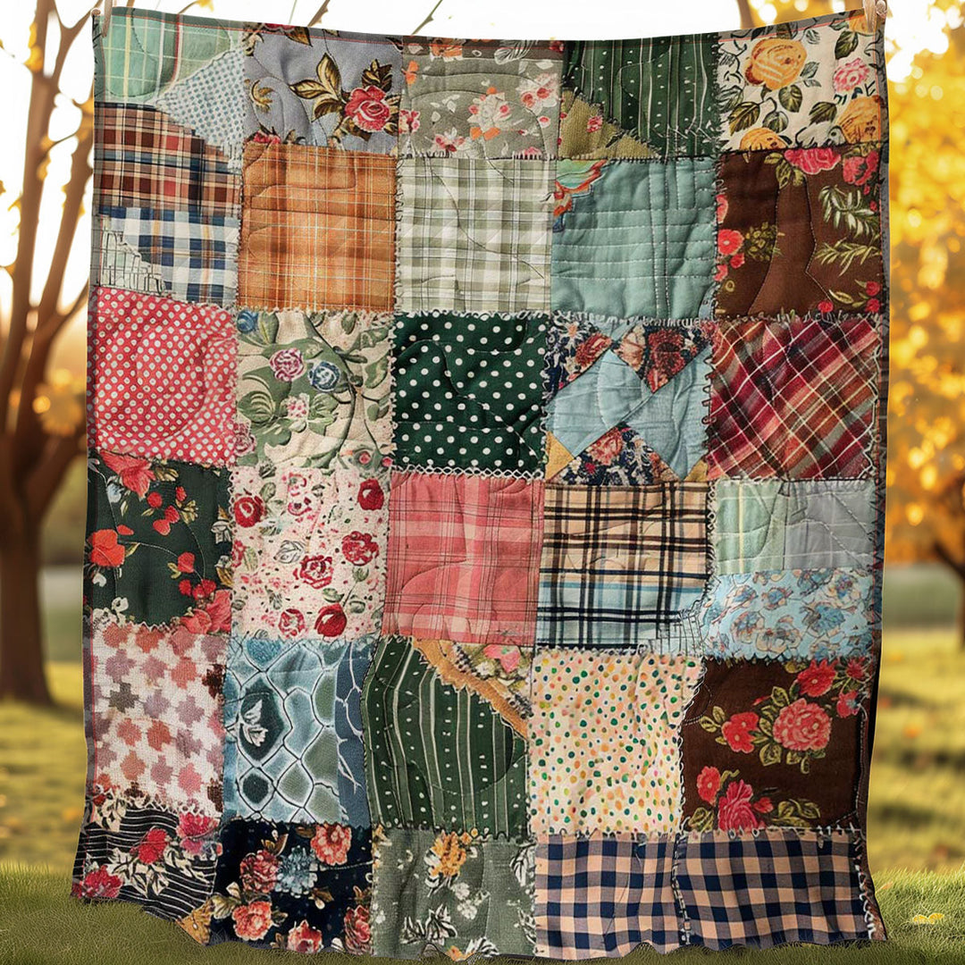 Patchwork-Steppdecke in Rosa und Grün