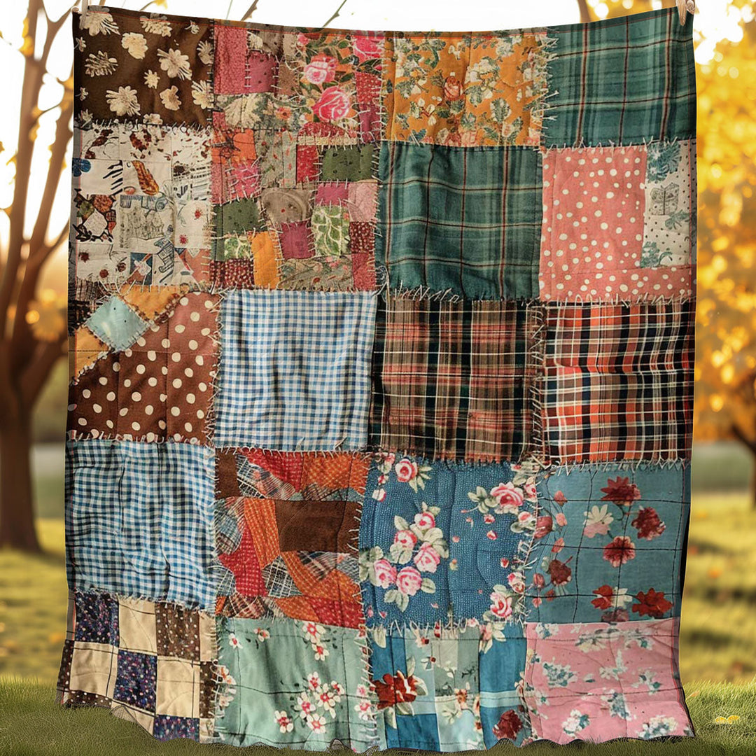 Patchwork-Steppdecke in Pastell und Karo