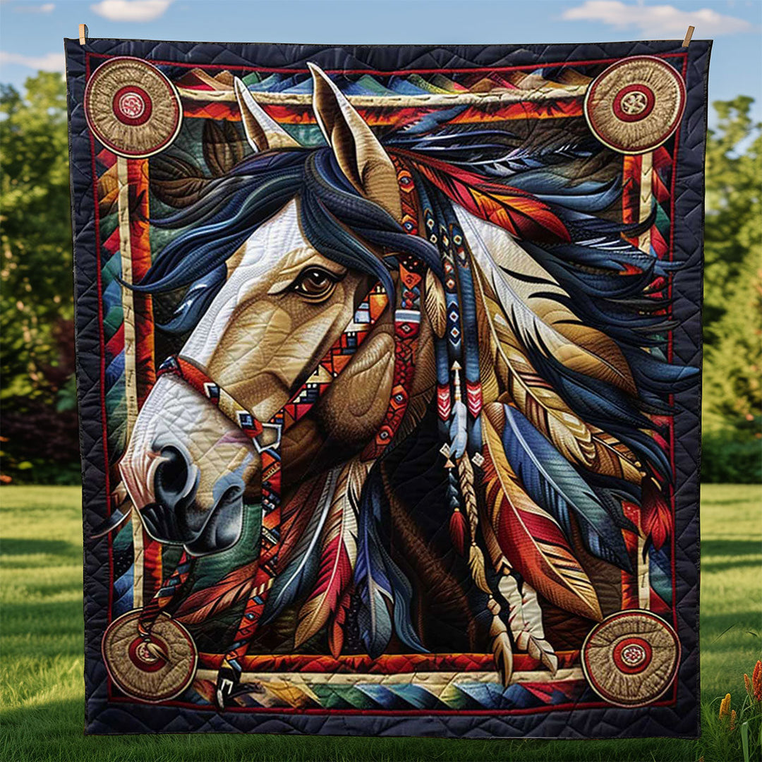 Steppdecke mit Pferd im Federschmuck