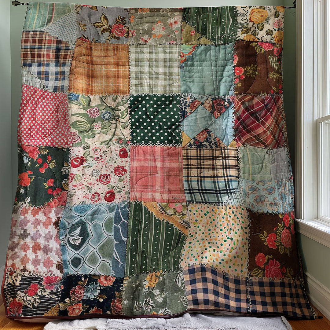 Patchwork-Steppdecke in Rosa und Grün