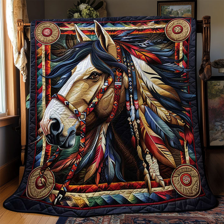Steppdecke mit Pferd im Federschmuck