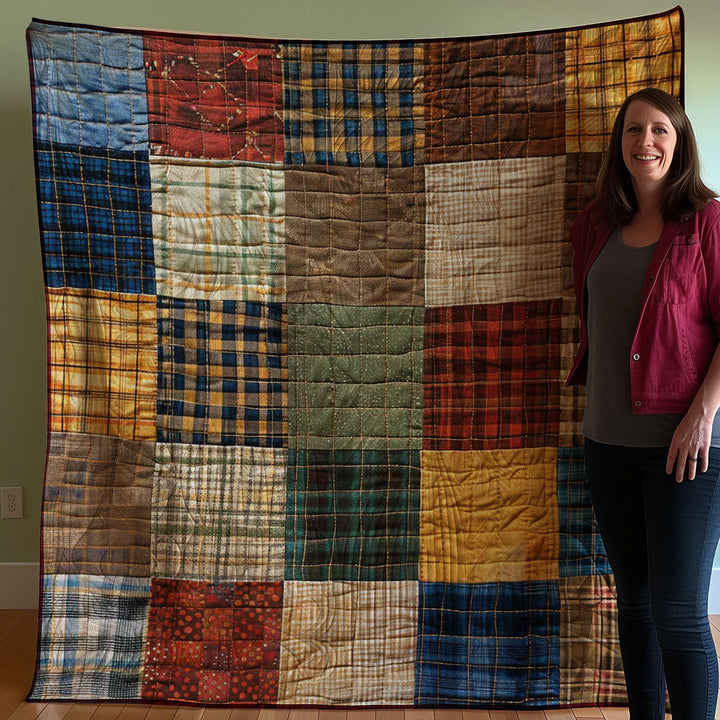 Patchwork-Steppdecke im Karo-Mix