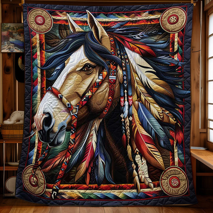 Steppdecke mit Pferd im Federschmuck