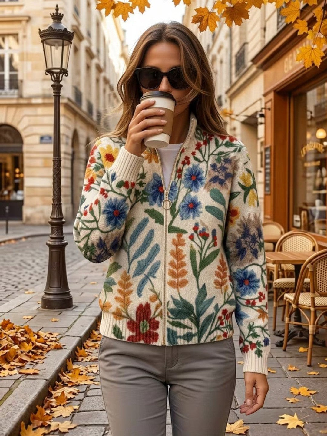 Birgit | Strickjacke mit botanischem Blumenmuster