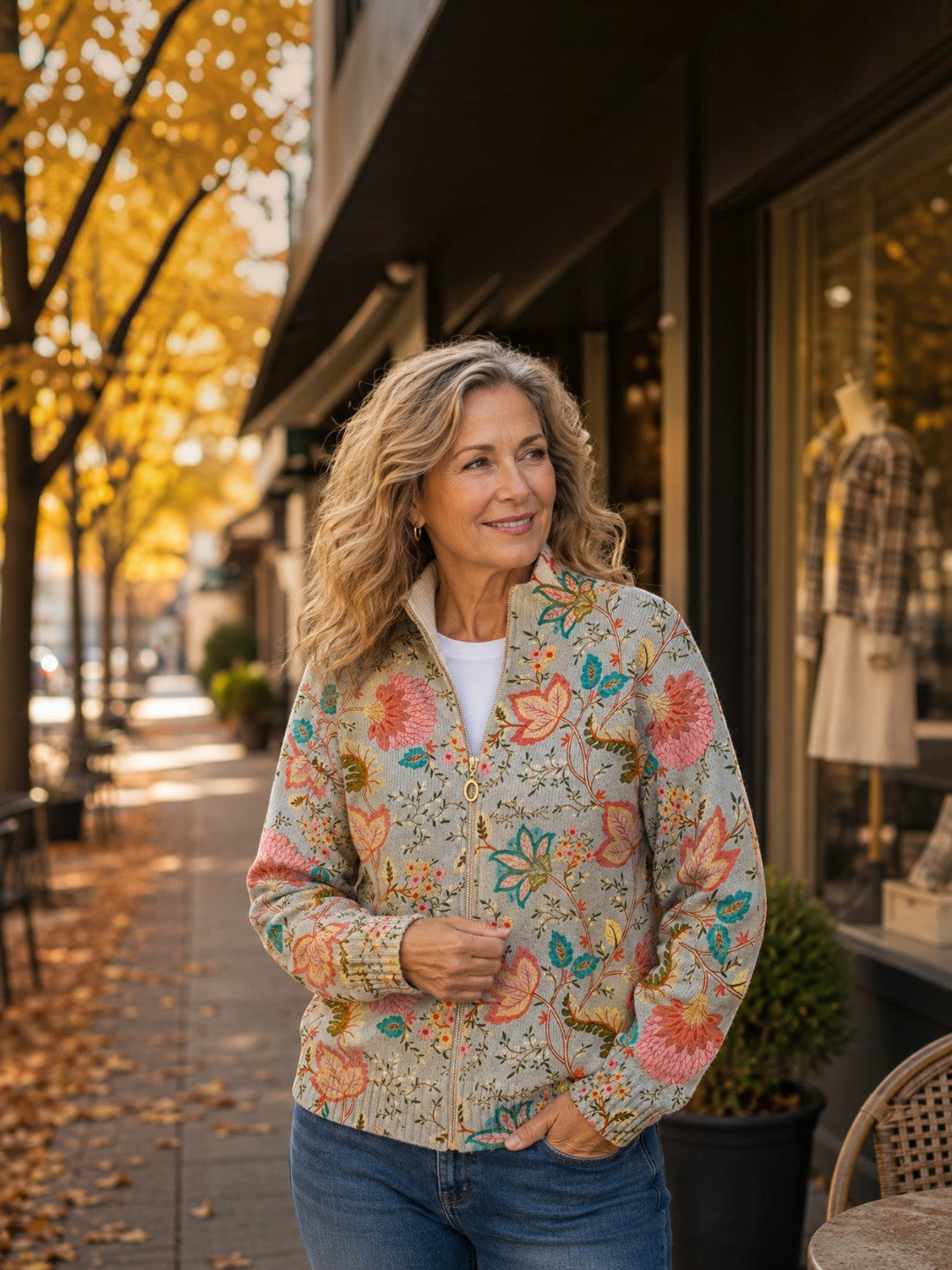 Petra | Strickjacke mit floralem Gartenmuster