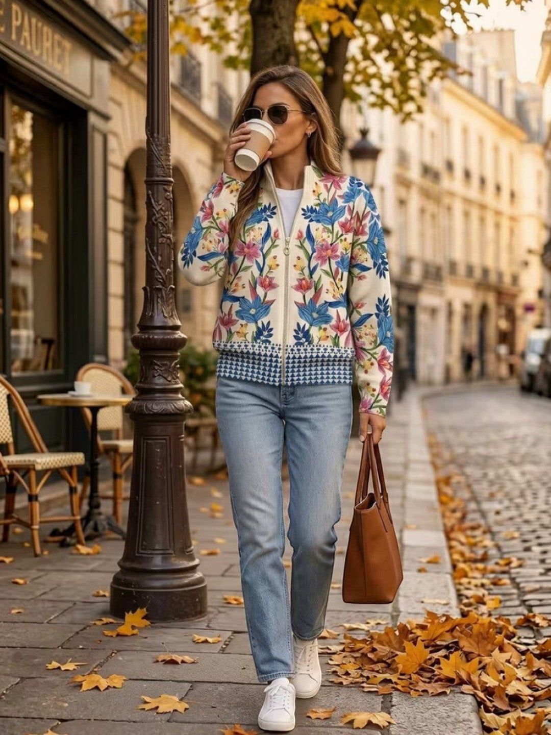 Birgit | Strickjacke mit botanischem Blumenmuster