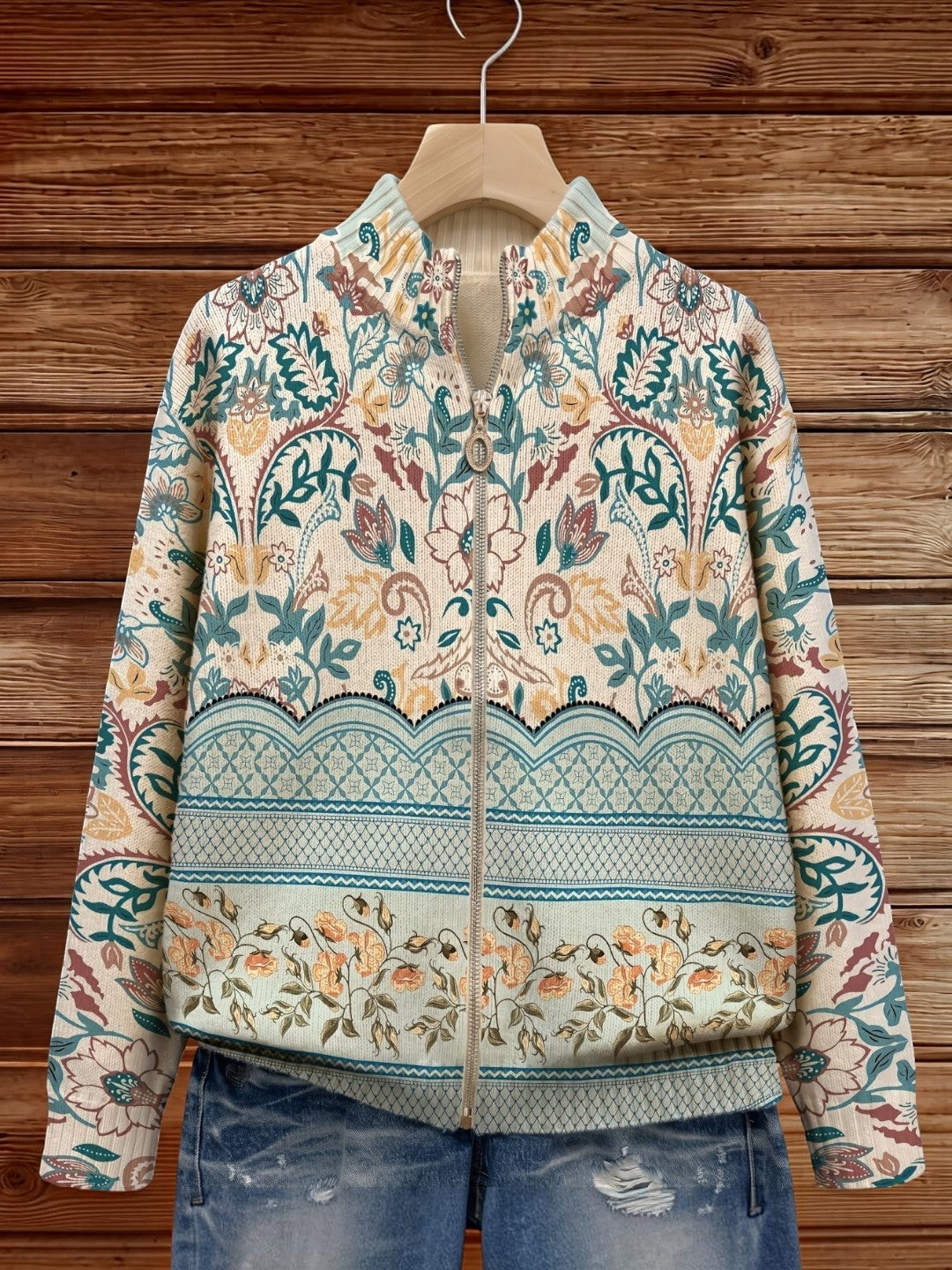 Gisela | Strickjacke mit floraler Bordüre