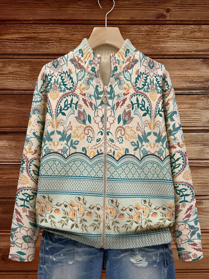 Gisela | Strickjacke mit floraler Bordüre