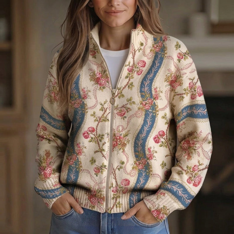 Sabine | Strickjacke mit Rosenrankenmuster
