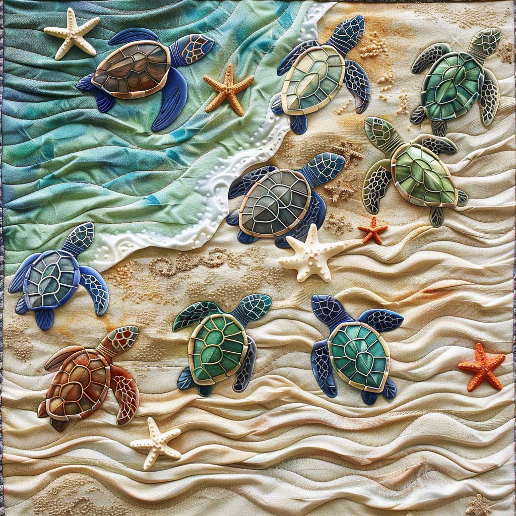 Steppdecke mit Schildkröten am Strand