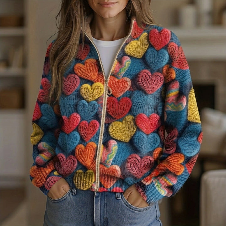Susanne | Strickjacke mit buntem Herzmuster