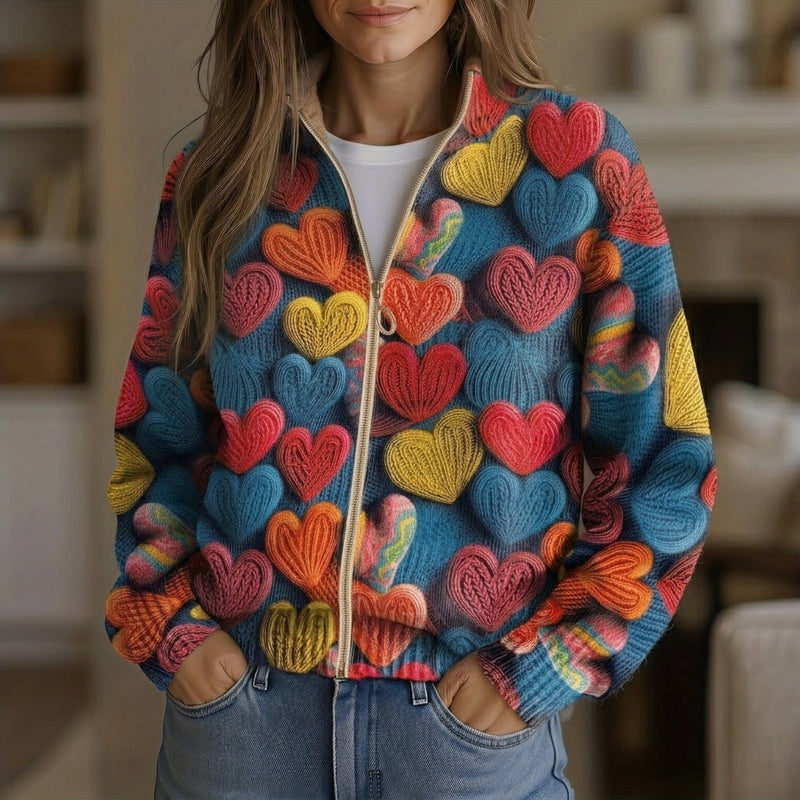 Susanne | Strickjacke mit buntem Herzmuster